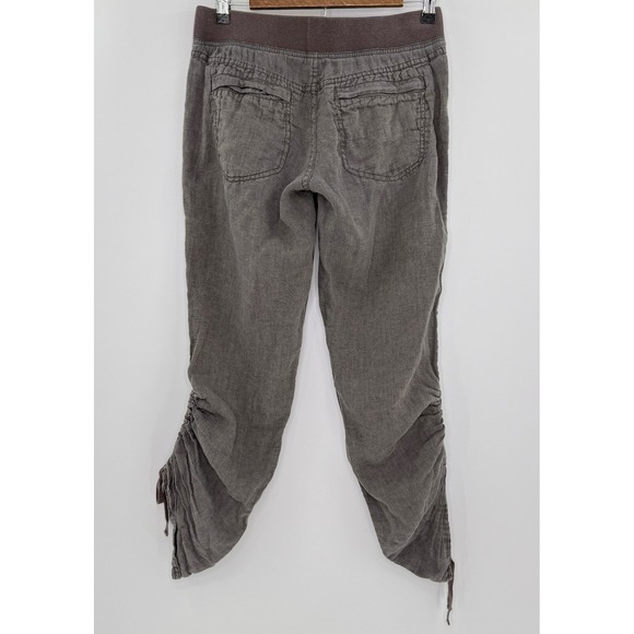 Toad&Co 100% Linen Drawstring‎ Hem Cropped Elastic Waist Taupe Pants Sz SmSize S - Picture 2 of 11